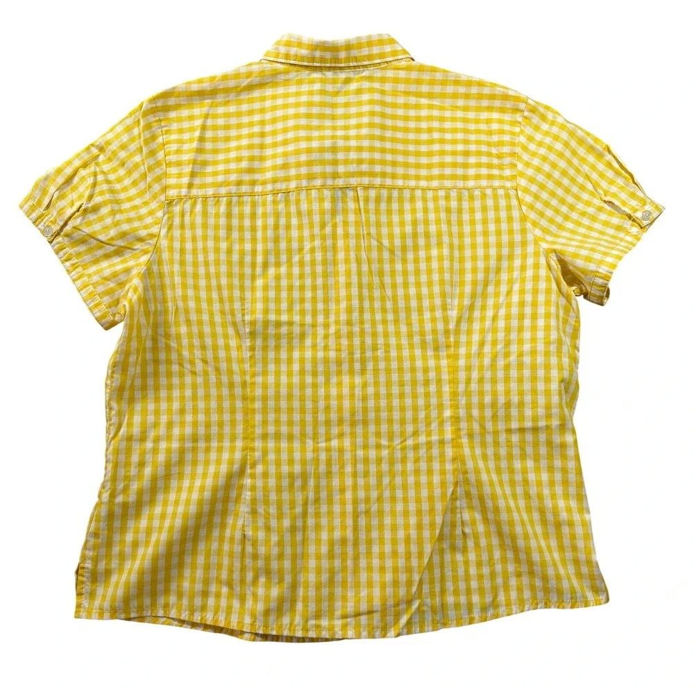 Basic Editions Yellow White Gingham Short Sleeve Button Down Shirt Womens XXL - Picture 2 of 9